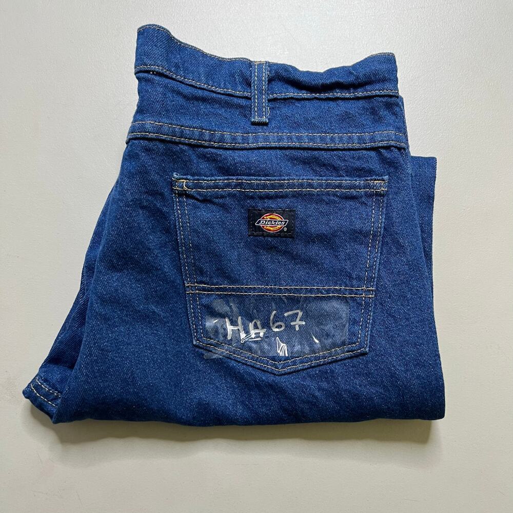 Dickies Mens Blue Denim Jeans Straight Leg Workwear 35x29 Made in Mexico baggy